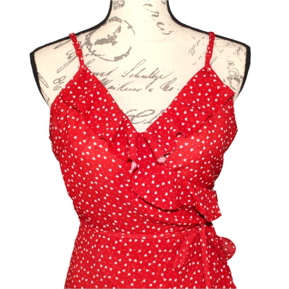 Shein Heart Pattern Ruffled Wrap Dress - Picture 5 of 11
